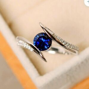 Unique Round Cut Crystal Ring Plated Sapphire and Zircons Size 8.5